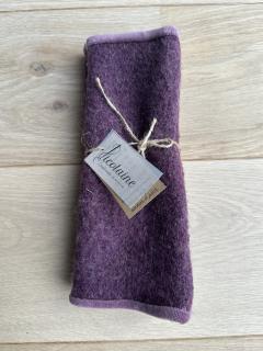 Photo de l'article Mitaines en laine bouillie aubergine – Doublure en velours vieux rose, féminines et chaleureuses