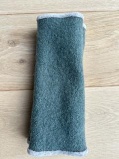 Photo de l'article Mitaines en laine bouillie vert d’eau – Doublure en velours gris, douceur givrée & élégance artisanale