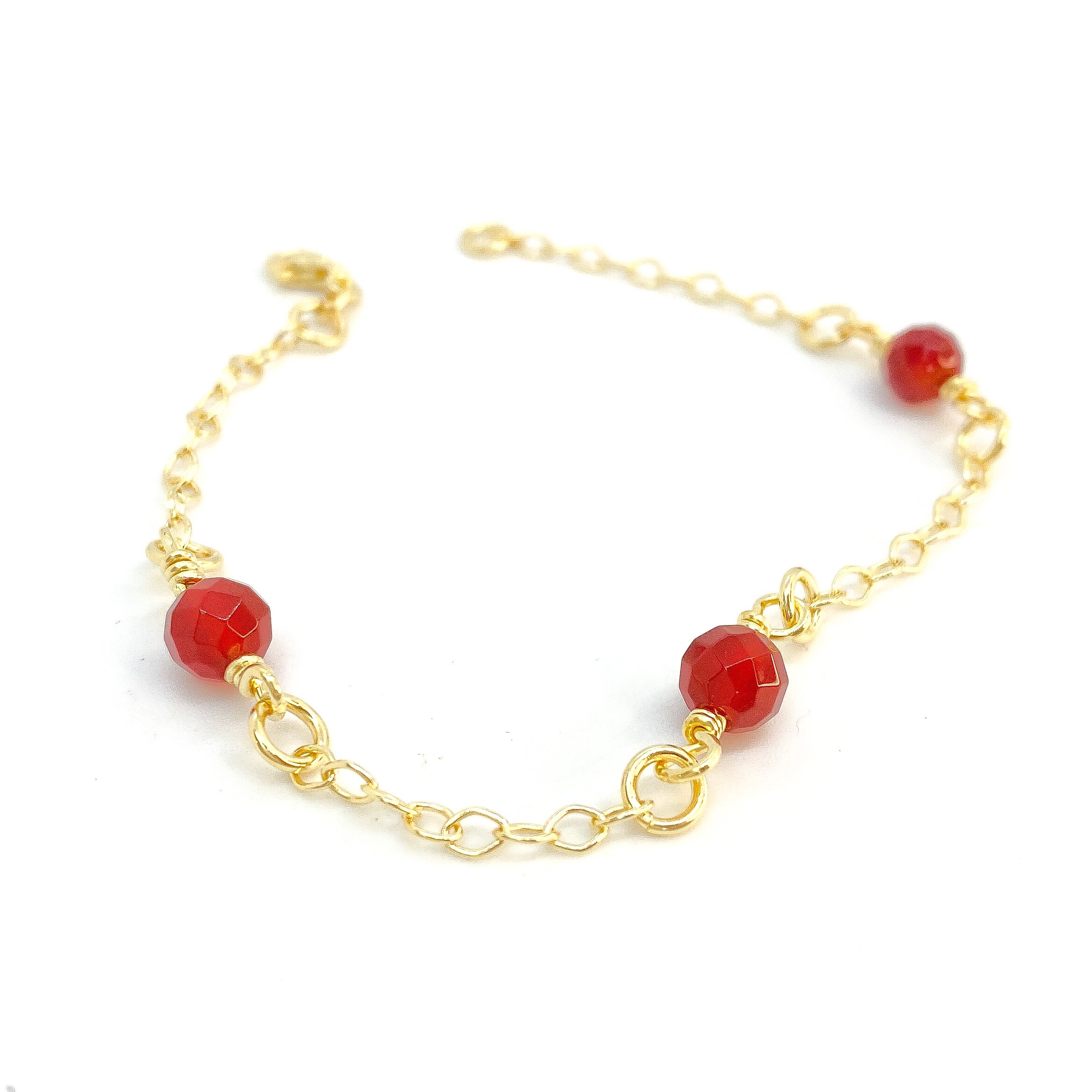 JustinJewels : Bracelet agate rouge en vermeil – bijou raffiné, perles naturelles et chaîne dorée / Rode agaat armband in vermeil – fijne kralen, vergulde ketting / Red agate vermeil bracelet – elegant gold-plated chain with gemstone beads