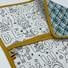 Set de table à colorier réutilisable, thème alphabet, pour enfants / Kleurbare placemat ABC, wasbaar en herbruikbaar voor kinderen / Reusable coloring placemat for kids, ABC theme, washable fabric