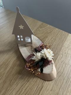 Photophore décoratif en bois et fleurs séchées, création artisanale chaleureuse pour table ou salon / Houten decoratieve kaarsenhouder met gedroogde bloemen, warme ambachtelijke creatie voor tafel of salon / Decorative wooden candle holder with dried flowers, warm handmade creation for table or living room