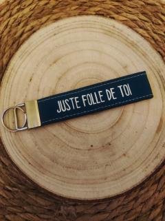Porte-clés lanière “Juste folle de toi” – accessoire en coton fait main, message fun et romantique / Sleutelhanger lint “Gewoon gek op jou” – handgemaakt katoenen accessoire met grappige en romantische boodschap / “Just crazy about you” lanyard keyring – handmade cotton accessory with fun and romantic message
