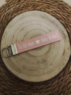 Porte-clés lanière “Tu es mon étoile dans la nuit” – fait main coton, cadeau romantique / Sleutelhanger lint “Jij bent mijn ster in de nacht” – handgemaakt katoen, romantisch cadeau / “You are my star in the night” lanyard keyring – handmade cotton, romantic gift