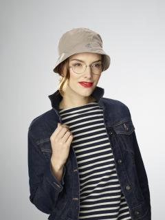 Bob de pluie beige imperméable repliable avec pochette intégrée – chapeau unisexe tendance et pratique fabriqué en Europe / Beige waterdichte regenbob, opvouwbaar met geïntegreerd zakje – uniseks hoed stijlvol en praktisch, gemaakt in Europa / Beige waterproof rain bob hat, foldable with integrated pouch – stylish unisex hat made in Europe