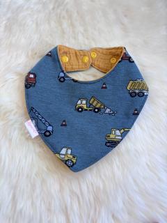 Photo de l'article Bavoir bandana thème chantier – engins & coton doux