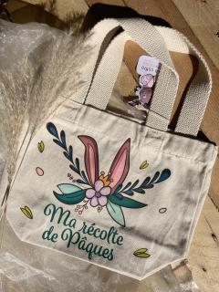 Picture of the product Custom Easter bag – Pink bunny & pastel eggs – Name of your choice