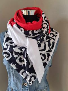 Foulard artisanal femme – imprimé léopard noir & blanc avec bordure rouge, pièce unique élégante et tendance / Handgemaakte dames sjaal – zwart-wit luipaardprint met rode rand, unieke stijlvolle accessoire / Handmade women’s scarf – black & white leopard print with red border, unique bold accessory Manon Creation