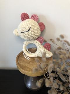 Hochet bébé Pablo dinosaure avec crête rose, fait main, sensoriel et original, cadeau naissance tendance / Babyrammelaar Pablo dinosaurus met roze kam, handgemaakt, sensorisch en origineel, trendy geboortecadeau / Baby rattle Pablo dino with pink crest, handmade, sensory and original, trendy newborn gift