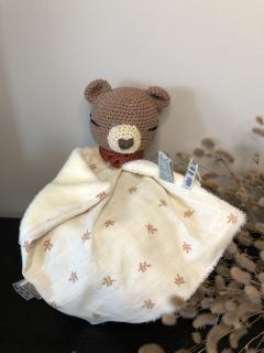 Doudou ourson couleur rouille, fait main, ultra doux, cadeau de naissance cocooning / Knuffeldoekje beertje roestkleur, handgemaakt, superzacht, cosy geboortecadeau / Rust teddy comforter, handmade, ultra soft, cosy newborn gift