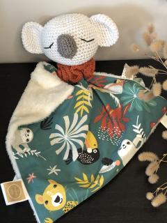 Doudou Koala artisanal, coton Oeko-Tex et polaire douce, parfait cadeau bébé / Koala knuffeldoek, Oeko-Tex katoen en zachte fleece, ideaal geboortecadeau / Koala comforter, Oeko-Tex cotton and soft fleece, perfect baby gift