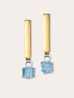 Photo de l'article Boucles d’oreilles en nacre de cristal et cristal d’Autriche – Solo cubico / aquamarine