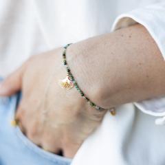 Bracelet feuille de ginkgo et agate mousse – symbole de force et de renouveau / Ginkgo blad armband met mosagaat – kracht en vernieuwing / Ginkgo leaf bracelet with moss agate – renewal and strength
