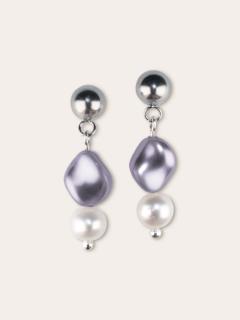 Créoles perle de culture et cristal – Harmonie violet et argent / Cultured pearl and crystal earrings – Violet and silver harmony / Gekweekte parel en kristal oorbellen – Paarse en zilveren harmonie