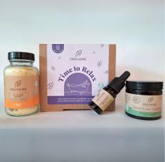 Indigène_Box bien-être Time to Relax – parfum, huile et crème – pour prendre soin de soi ou offrir une bulle de douceur / Wellnessbox met geur, olie en balsem – handgemaakt ontspanningsmoment / Time to Relax wellness set – scented oil and balm – handmade self-care moment to offer