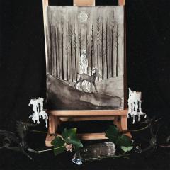 Peinture à l’encre de Chine sombre, scène mystérieuse avec forêt et ambiance ésotérique, style ancien livre illustré / Schilderij in Chinese inkt, mysterieuze bos en duistere sfeer, als een oude geïllustreerde pagina / Ink painting in Chinese style, mysterious forest scene with dark and mystical atmosphere, like an old illustrated book