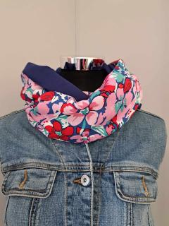Tour de cou dame – tissu recyclé rose et noir, chaud et stylé / Halswarmer vrouw – gerecycleerd stofje, roze/zwart / Neckwarmer for women – black & pink, warm and upcycled