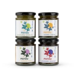 Trio de pistous Jeya : basilic, ail des ours et 5 herbes – coffret sans allergène ni conservateur / Jeya’s trio van pesto’s – daslook, basilicum & 5 kruiden – 100% natuurlijk en lokaal / 3-pack pistous – wild garlic, basil & 5 herbs – allergy-friendly, Belgian and artisanal