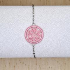 Photo de l'article Bracelet motif rond - Rose églantine & argent (M)