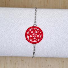 Photo de l'article Bracelet motif rond - Rouge écarlate & argent (M)