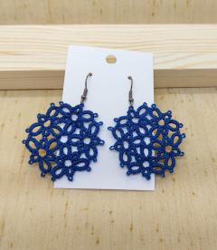 Photo de l'article Bleu polaire foncé – Boucles d’oreille ronde en dentelle Frivolité