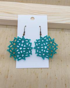 Photo de l'article Vert acidulé – Boucles d’oreille ronde en dentelle Frivolité