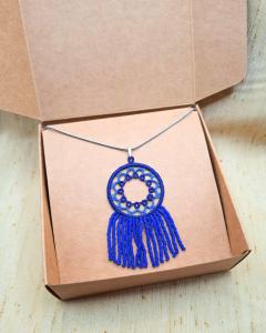 Photo de l'article Bleu – Collier pendentif rond en dentelle Frivolité & perles Miyuki