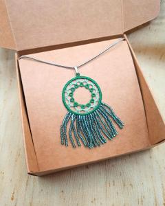 Photo de l'article Vert – Collier pendentif rond en dentelle Frivolité & perles Miyuki