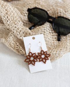Photo de l'article Chocolat – Boucles d’oreilles losange en dentelle faite main