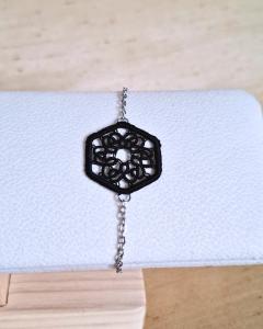 Photo de l'article Noir – Bracelet en dentelle motif hexagone (M)