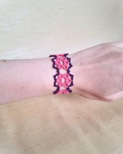 Photo de l'article Bracelet motif floral - Cassis et verveine rose