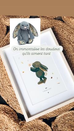 Illustration personnalisée “Mon Doudou” d’après photo – création artisanale belge par Carte Culotte – portrait poétique de doudou à encadrer – cadeau tendre pour chambre d’enfant – commande sur wimzzi.com / Gepersonaliseerde illustratie van een knuffel – getekend op basis van een foto – Belgische handgemaakte creatie van Carte Culotte – uniek geboortegeschenk / Personalized “My Cuddly Toy” drawing based on a photo – handmade in Belgium by Carte Culotte – custom keepsake art for baby’s room – find it on wimzzi.com