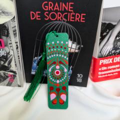 Photo de l'article Marque-page (signet) en bois avec "flochette" de couleur assortie - peint à la main en Dot Art