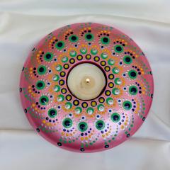 Photo de l'article Bougeoir rond XL - Mandala & Dot Art - Pièce unique en Jesmonite, 100% moulée et peinte à la main