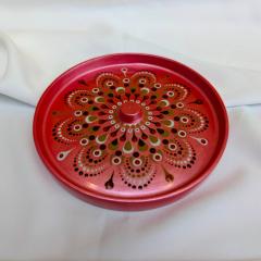 Photo de l'article Porte-encens - Format rond - Base rouge - Mandala & Dot Art - Pièce unique en Jesmonite, 100% moulée et peinte à la main