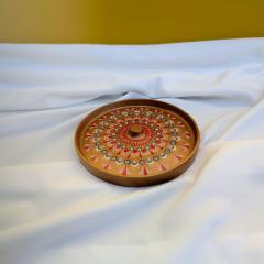 Photo de l'article Porte-encens - Format rond - Base rose dorée - Mandala & Dot Art - Pièce unique en Jesmonite, 100% moulée et peinte à la main