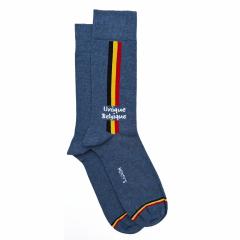 Picture of the product "Unique Belgique" Socks – Denim blue with Belgian twist