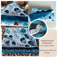 Cape de bain bébé motifs poissons – linge de bain doux et absorbant, cadeau de naissance artisanal, confort et chaleur après le bain / Baby badcape met visjesmotief – zachte en absorberende badhanddoek, ambachtelijk kraamcadeau, warm en comfortabel / Baby bath cape with fish pattern – soft and absorbent baby towel, artisanal newborn gift, cozy after-bath comfort