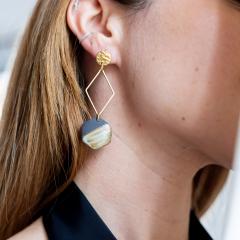 Photo de l'article Boucles d'oreille porcelaine noire - Losange