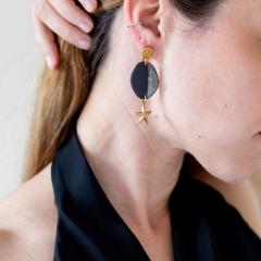 Photo de l'article Boucles d'oreilles rondes en porcelaine noire. Etoile de mer - Honey Dew.