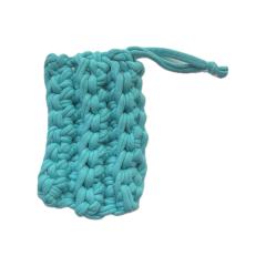 Photo de l'article Tawashi turquoise lavable en tissu recyclé – Éponge écologique & réutilisable - Zéro déchet