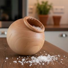 Main à sel en bois tourné, accessoire de cuisine artisanal, objet déco naturel et fonctionnel / Houten zoutpot gedraaid met de hand, ambachtelijk keukenaccessoire, decoratief en praktisch / Handturned wooden salt cellar, artisanal kitchen accessory, decorative and functional
