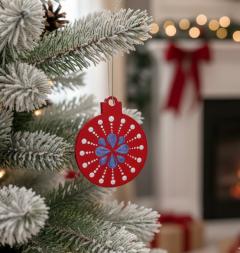 Photo de l'article Boule de Noël double face -  Bleu + gris sur rouge