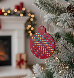 Photo de l'article Boule de Noël double face - Jaune/bleu/vert sur rouge