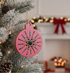 Photo de l'article Boule de Noël double face - Bleu + vert sur rouge clair