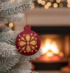 Photo de l'article Boule de Noël double face - Doré sur rouge (2)