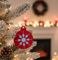 Photo de l'article Boule de Noël double face - Bleu clair sur rouge