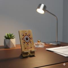Photo de l'article Support GSM en bambou - Modèle 1 - Mandala & Dot Art - 100% peint à la main