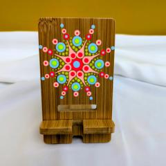 Picture of the product Bamboo phone stand - Model 2 – Mandala & Dot Art – 100% handpainted.