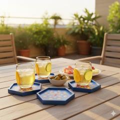 Foto van het artikel Set van 4 onderzetters (coasters) - Blauwe basis