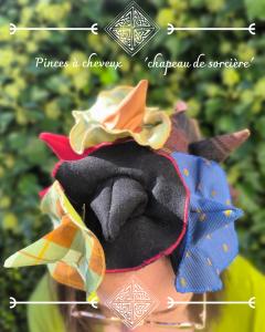 Pince à cheveux originale en forme de chapeau de sorcière, accessoire fantaisie artisanal / Originele haarclip in heksenhoed-vorm, speels handgemaakt accessoire / Original witch hat hair clip, playful handmade fantasy accessory